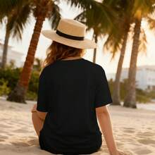 Camiseta Gráfica Moderna para Mujer, Uso Diario, Manga Corta, Corte Básico, Ropa para el Estilo de Vida Diario - Negro - Ver 2