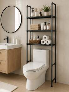 Over The Toilet Storage,3-Tier Over The Toilet Storage,Bathroom Storage Rack, Waterproof And Easy To Clean, Suitable For Most Toilets, Space-Saving, And Easy To Assemble. - Black - View 2