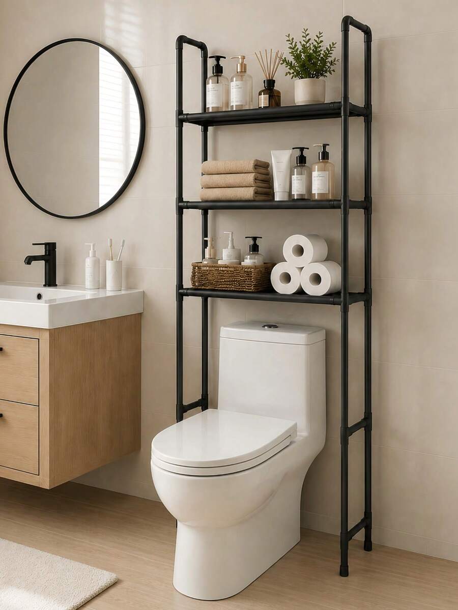 Over The Toilet Storage,3-Tier Over The Toilet Storage,Bathroom Storage Rack, Waterproof And Easy To Clean, Suitable For Most Toilets, Space-Saving, And Easy To Assemble.