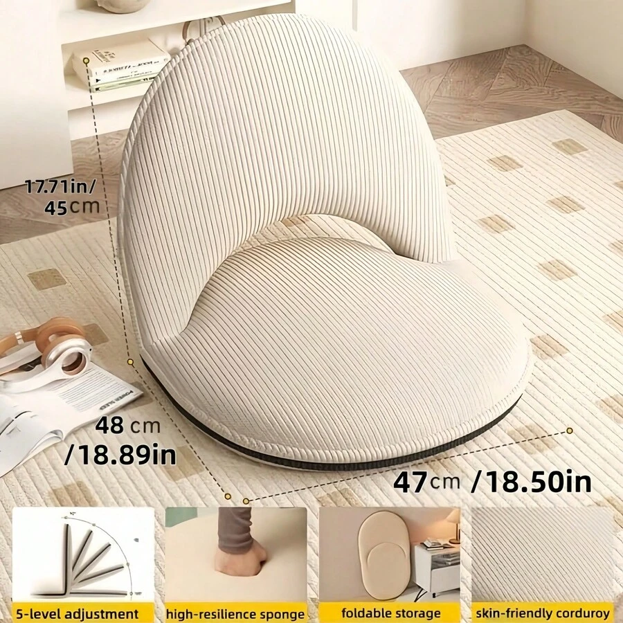 1 pieza Silla reclinable ergonómica y plegable, silla de sofá/taburete de camping ajustable en 5 niveles para sala de estar y camping al aire libre, silla de piso plegable