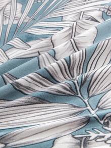 1pc Ruffled Hem Floral Print Stretch Sofa Cover, Soft & Comfortable, Elastic Furniture Protector, Multiple Sizes Available - Blue-gray - View 10
