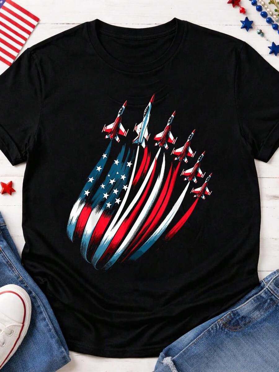 Camiseta patriótica con la bandera de EE. UU. para el 4 de julio, Día de la Independencia 17762026 T1EE. 220 g de algodón puro unisex. Peso ideal para todas las estaciones, apta para hombres y mujeres. Tejido duradero de alta calidad, suave al tacto y de larga duración. Top transpirable. Adecuado para la primavera y el verano de las mujeres, vacaciones, Día de la Madre, Día de la Independencia. - Negro - Ver 1