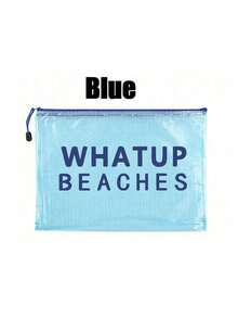 Waterproof Fashion Mesh Beach Bag With "WHATUP BEACHES" Printed Colorful Makeup Bag, Beach Themed, Large Capacity Transparent Cosmetic Bag, Lightweight Sun-Proof Storage Pouch, Essential For Beach, Nylon Zipper Toiletry Bag, Suitable For Swimming, Beach, Diving And Summer Vacation, Back To School, Birthday, Holiday, Party, Wedding (Bridesmaid) Gifts And Souvenirs - Multicolor - View 14