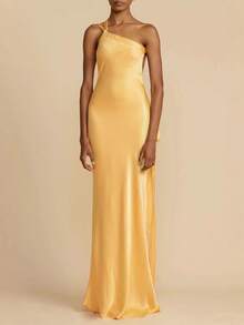 Vestido largo con bordado floral espalda descubierta y lazos cruzados elegante - Amarillo - Ver 3