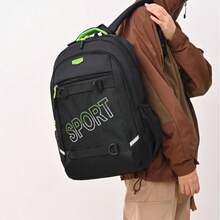 Mochila con estampado de letras negras, bolsa de gran capacidad y resistente con múltiples bolsillos, mochila casual para estudiantes, viajes y deportes con compartimento para portátil - Multicolor - Ver 3