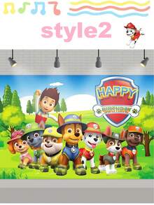 Paw Patrol Themed Happy Birthday Backdrop, 5 Vibrant Styles Available, Polyester Photography Background Banner With Iconic Characters & "Happy Birthday" Print, Durable & Reusable Photo Booth Prop For Themed Parties, Birthday Celebrations, Event Decorations & Photo Shoots, Perfect For Creating Memorable Party Atmosphere - Hanging Scroll - View 15
