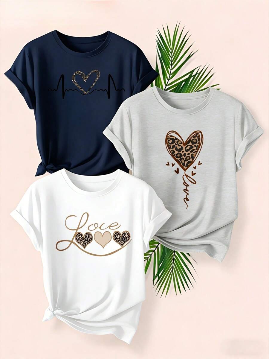 A Single Garment Is Not A Set Consisting Of 3 Items. One Set Includes 1 Women's Short-Sleeved T-Shirt [New Arrival 2026]. This Printed Crew Neck T-Shirt Is Perfect For Mother's Day And Is Available In A Variety Of Colors And Print Combinations. It's A Casual, Modern, And Fashionable Blouse Made Of A Soft, Breathable, And Machine-Washable Material, Suitable For Wearing At Home And Outdoors. A Basic T-Shirt For Women. - 白色 - 查看 1