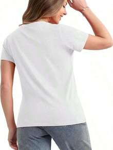 Camiseta Básica Casual y Sencilla para Mujer con Estampado de Corazón y Mariposa - Estilo Urbano Vintage, Unisex, de Algodón, Manga Corta, Cuello Redondo, Oferta de  Relámpago Blusas Bonito 100% Cotton - Blanco - Ver 6