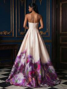 Elegant Strapless Maxi Dress For Women, With Zipper Detail And Flared Hem Design, Suitable For Formal Evening Occasions Wedding Party - Champagne - View 2