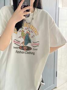 Talla grande, especial de Japón y Corea: Camiseta de manga corta para mujer de talla grande, nuevo estilo de primavera/verano, estilo coreano de ajuste holgado, de color liso, top versátil y sencillo, top de moda y de  para mujer para el día a día, camiseta de color liso para mujer - Blanco - Ver 3