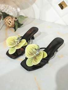 Summer Fashion 3D Floral Decor High Heel Sandals - Black - View 6