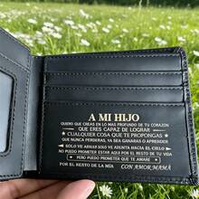 Sleek Black Bi-Fold Wallet For Son, Portable Wallet With Silver Engraved Lettering, Multiple Card Slots Design, Ideal Birthday Graduation Christmas Gift From Mom - Black - View 5