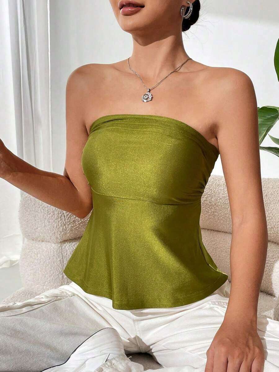 Top bandeau de color sólido - Verde Oliva - Ver 1