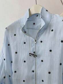 Chaqueta ligera con cremallera y dobladillo con cordón de lunares para mujer, primavera - Azul - Ver 5