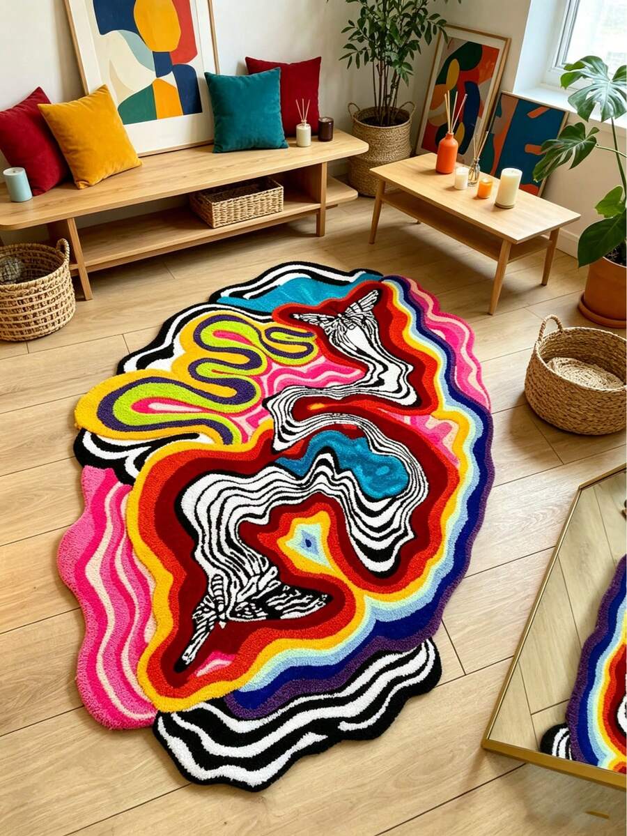 1 件装彩色抽象流线型设计地毯,卧室装饰,小地毯,地毯,家居装饰,客厅地毯,客厅小地毯,卧室地毯,客厅家居装饰,户外地毯,可水洗地毯,毕业礼物 - 多色 - 查看 1
