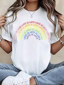 Unisex Rainbow Print T-Shirt "Love Is Love", Casual Short Sleeve T-Shirt For Women And Men, Pride Day Clothing, Comfortable Soft Cotton T-Shirt - 白色 - 查看 7
