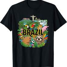 Brazil Sloth Capybara Pointing Meme - Brazilian Souvenir T-Shirt - Black - View 1