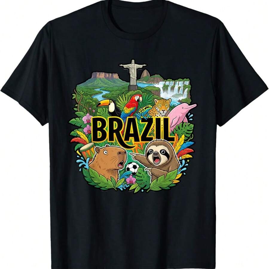 Brazil Sloth Capybara Pointing Meme - Brazilian Souvenir T-Shirt - Black - View 1