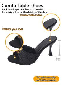 Giày sandal cao gót dành cho tuổi teen với thiết kế dễ thương, chất liệu vải xếp ly màu đen và khóa kim loại, phù hợp để mang hàng ngày vào ban ngày và các buổi tụ tập buổi tối với bạn bè. - màu đen - Xem 7