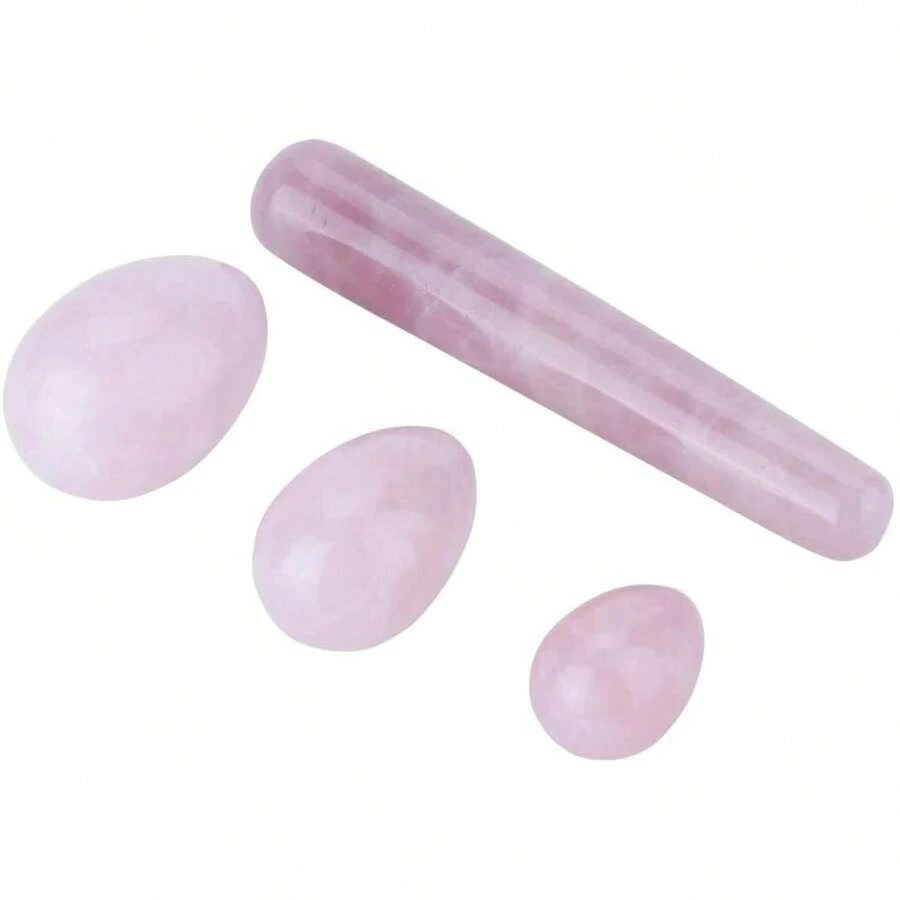 4Pcs Healing Yoga Exercise Eggs, Egg Massage Stick Set, Obsidian Gemstone/Rose Quartz, For Female Vaginal Muscle Tight Kegel Exercise, Yoni Muscles Massage Exercise Eggs For Train Pelvic - one-size - View 1
