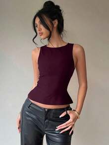 Blusa sin mangas con cuello redondo y lazo en la espalda, para uso casual y de oficina - Burdeos - Ver 5
