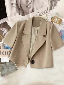 Chaqueta corta casual y de oficina para mujer - Caqui - Ver 1