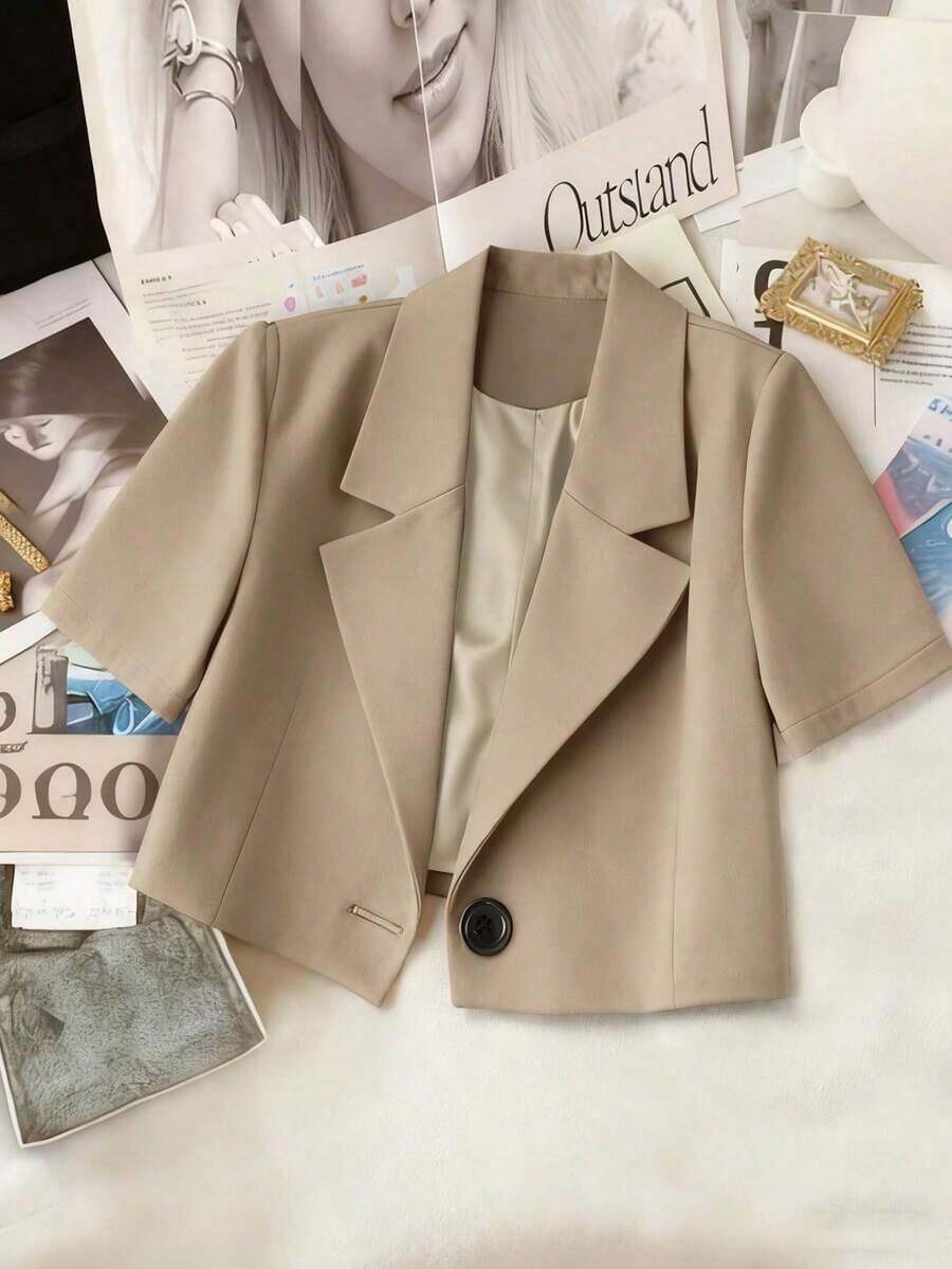 Chaqueta corta casual y de oficina para mujer - Caqui - Ver 1
