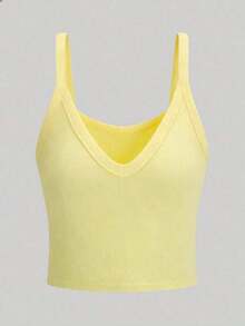 Camiseta de tirantes casual de mujer con estampado de rayas y ribete, adecuada para vacaciones de verano y uso diario - Amarillo - Ver 3