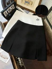 Falda casual versátil de cintura baja con abertura, falda gris, falda A-line de doble capa con bajo con abertura, falda casual de mujer, mini falda, falda corta ajustada de cintura alta con abertura, falda casual versátil para uso diario, r - Negro - Ver 4