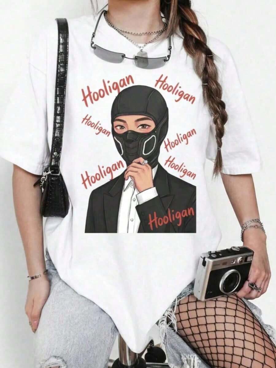Arirang Tour Inspired Tee, Hooligan Jin Meme Shirt Women's Fashionable Casual T-Shirt With Creative Print, Short Sleeve, Round Neck, For Spring And Summer, Festive Celebration Shirt, Party Wear Top - 白色 - 查看 1