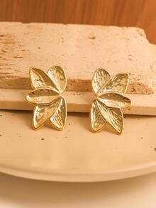 2/16pcs Gold Exaggerated Sunflower, Teardrop, 5-Petal Flower, Leaf Stud Earrings Set, Luxury Metal Versatile Earrings Suitable For Women's Daily, Vacation, Date, Gift - Multicolor - View 6