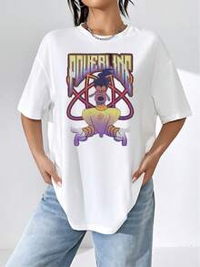Animated Character Figure Conveying Energy And Confidence With Purple And Yellow Gradient Colors Evoking Inner Power And Universal Connection; Comfortable Casual Women's T-Shirt For Everyday Wear - 白色 - 查看 6