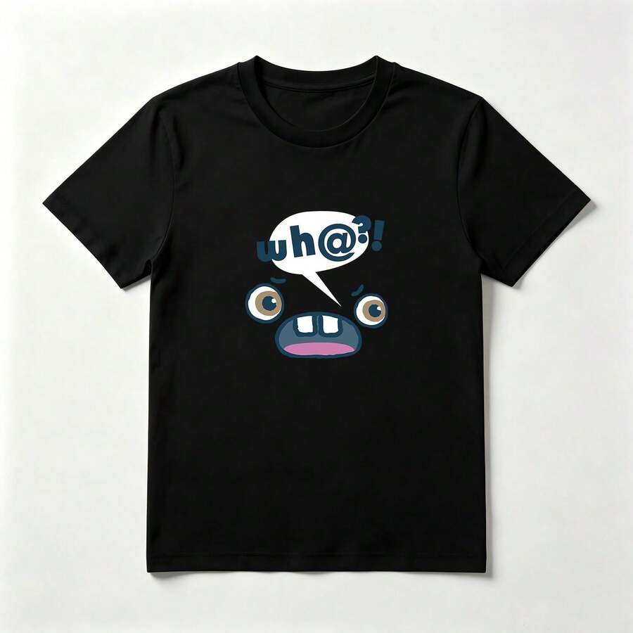 Camiseta Estampado Cara Sorpresa con Burbuja de Diálogo - Algodón Natural Mujer - Negro - Ver 1