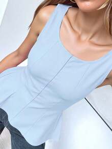 1 pieza Blusa de punto con volantes en el bajo, Uso casual de verano en color rosa - azul cielo - Ver 3