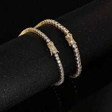 VOLUKA 18K Gold Plated Cubic Zirconia Tennis Bracelet, 3mm Cubic Zirconia Pendant Bracelet, Unisex AIV8 - Gold - View 5