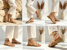 TULIPANO Sandalias planas de mujer cruzadas para el verano sandalias planas primavera verano cómodas para uso diario trabajo y vacaciones estilo casual - Dorado - Ver 4