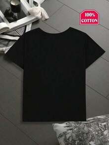 ropa de mujer 1pc Camiseta blanca con estampado de vaquero y caballo para niños, cuello redondo, camiseta casual de algodón, tejido de punto de elasticidad media, corte regular para niños y niñas, patrón de alfabeto, para primavera/verano/otoño, Día de la Independencia/Día del Trabajo/Día de Acción de Gracias, camisas de mujer - Negro - Ver 2