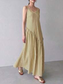 YHHEMERY ROSE Vestido casual de mujer con rayas y bajo asimétrico, para veranoYHH - Amarillo - Ver 2