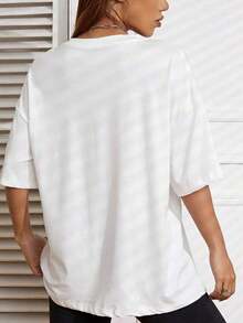 Camiseta de manga corta con cuello redondo y estampado "GYM GIRL" de corte holgado, estilo casual de verano, color rosa, 100% algodón. - Blanco - Ver 3