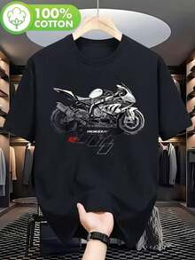 Camiseta inspir en Ridezza S1000RR, de aodón 100% pesado, con estampado del icónico logotipo, para entusiastas de las cicletas, diseño de carreras de manga corta - Negro - Ver 2