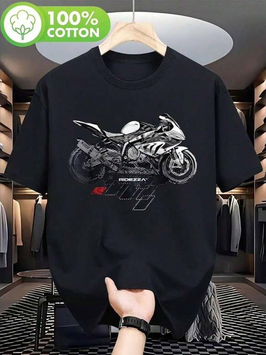 Camiseta inspir en Ridezza S1000RR, de aodón 100% pesado, con estampado del icónico logotipo, para entusiastas de las cicletas, diseño de carreras de manga corta