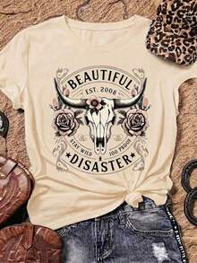 Nueva camiseta de mujer para otoño-invierno, de manga corta con cuello redondo, ideal como prenda básica. Con diseño holgado y estampado moderno, hecha de algodón puro de alta calidad, ofrece comodidad y una sensación agradable en tu día a día.Pure-Cotton - Blanco 1 - Ver 6