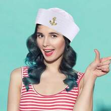 White Sailor Cap, Sailor Captain Hat For Adults, Blue Sailor Navy Suit With White Sailor Captain Hat, ,Summer,Beach,Holiday,Travel - Multicolor - View 6