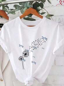 Women's Casual Short Sleeve T-Shirt, Cotton Blend, With 'Chasing The Horizon' Car Print, Round Neck, Regular Length - Style_bb - View 9