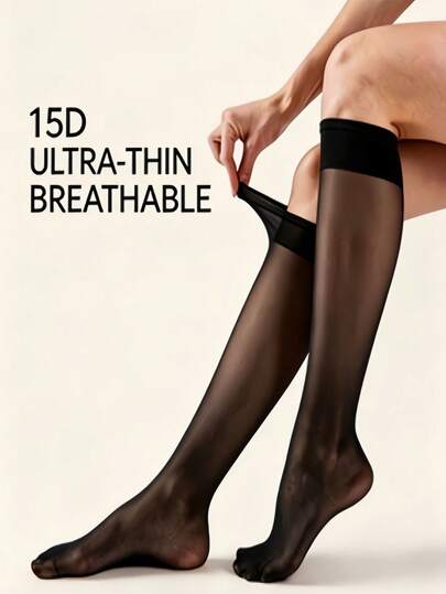 1/5/10 pares de medias largas de compresión negras para mujer, medias de rodilla transparentes de 15D anti-enganches, adaptadas para tonos de piel oscura, ultra delgadas para verano, versátiles para uso diario y deportivo