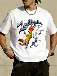 Unisex Disney Zootopia Nick & Judy Tee, Cute Print, Casual Fit, Fun & Nostalgic. - 白色 - 查看 2
