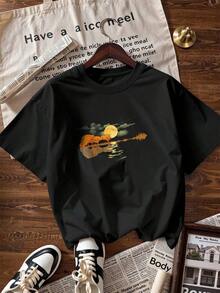 Short-Sleeve T-Shirt With Artistic And Musical Design, Fashionable Short-Sleeve T-Shirt For Spring And Summer 2026, Made In Mexico, 180 Grams. Cartoon Print, Couple Design, Suitable For Indoor Or Outdoor Wear. Crew Neck, Unisex, Ideal For Office And Leisure. One-Piece Pack. - BK-P631577SLNDXZGY470 - 查看 4