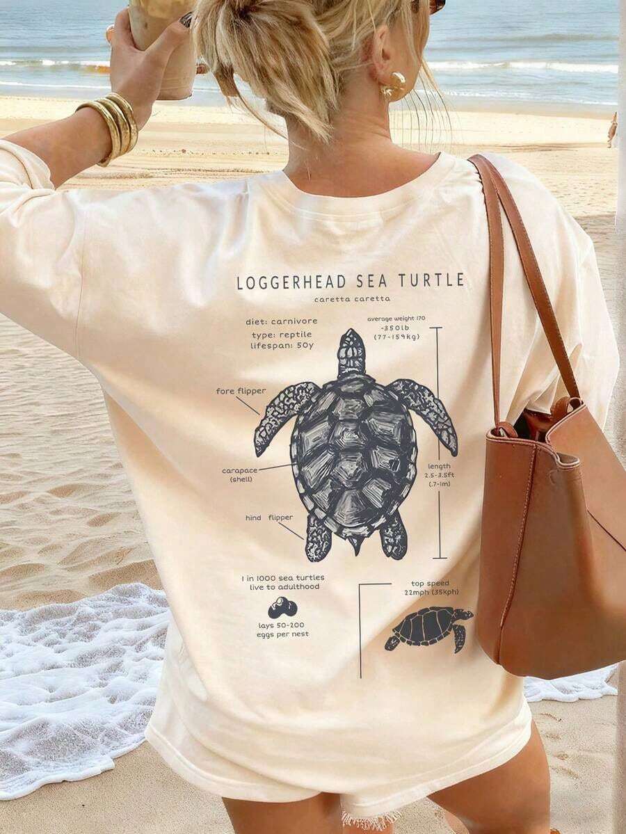 Women's Loose-Fitting Short-Sleeved T-Shirt With Whale Shark Print, Soft And Breathable, Ideal For Beach, Travel, Ocean Adventures, Music Festivals And Casual Urban Summer Wear. - 杏子 2 - 查看 1