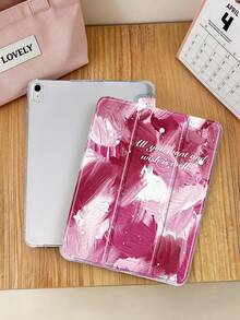 1件装洋红色油画纹理字母图案平板电脑保护套，兼容iPad Mini 4/Mini 5/Mini 6/Mini 7/Air/Air 2/9.7/10.2/10.5/Air 4/Air 5/10.9/Pro 11英寸/第十代/Air 11英寸(M2)-2024/Pro 11英寸(M4)-2024/Air 11英寸(M3) 2025/(A16) 11英寸第十一代2025/Air 8(M4)2026(11英寸)、Galaxy Tab A8 10.5英寸2022，内置笔槽，三折支架，TPU软边保护，磁吸式睡眠/唤醒功能，独特/创意/趣味/个性化/高端平板电脑保护套 - 彩色 - 查看 3