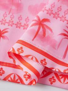 Womens Summer Pajamas Set Coconut Tree Print Button Down Short Sleeve Tops With Shorts Lounge Wear 2 Pcs Set - Pink - View 7